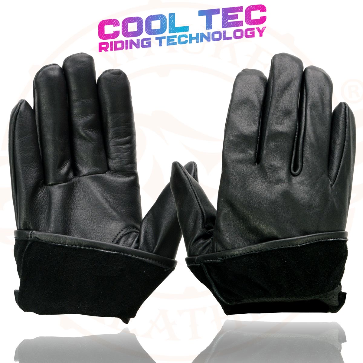 Milwaukee Leather MG7596 Men's Black ‘Cool-Tec’ Leather Motorcycle Rider Unlined Gloves W/ Sinch Wrist Closure