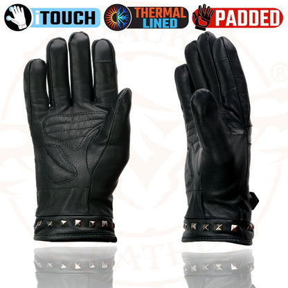 Milwaukee Leather MG7755 Women's Black Leather ’I - Touchscreen Compatible’ Thermal Lined Motorcycle Gloves W/ Gel Palm