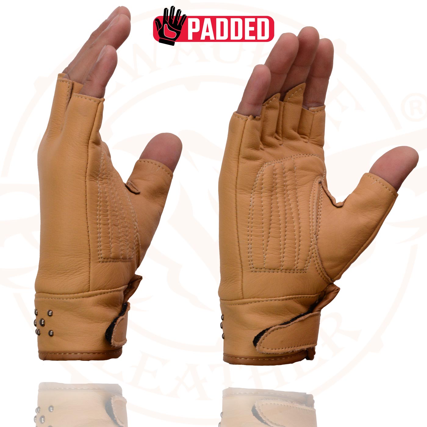 Milwaukee Leather MG7761 Women's Saddle Leather Gel Palm Fingerless Motorcycle Hand Gloves W/ Stylish ‘Wrist Detailing’