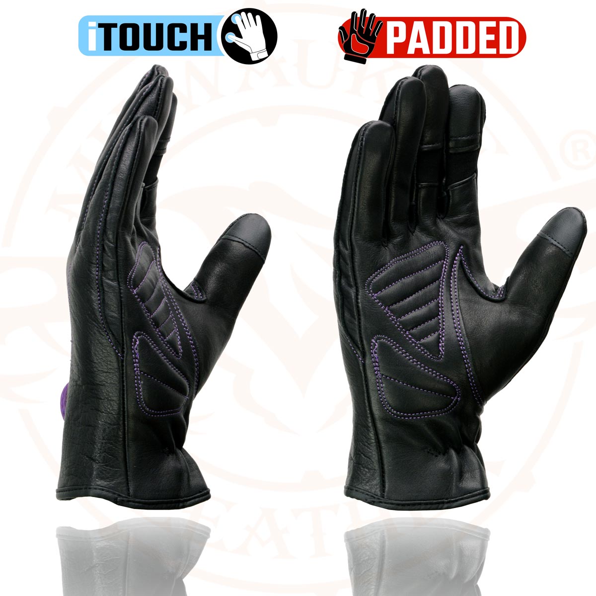 Milwaukee Leather MG7771 Women's Black/ Purple ’I - Touchscreen Compatible’ Laced Wrist Motorcycle Hand Gloves W/ Gel Palm