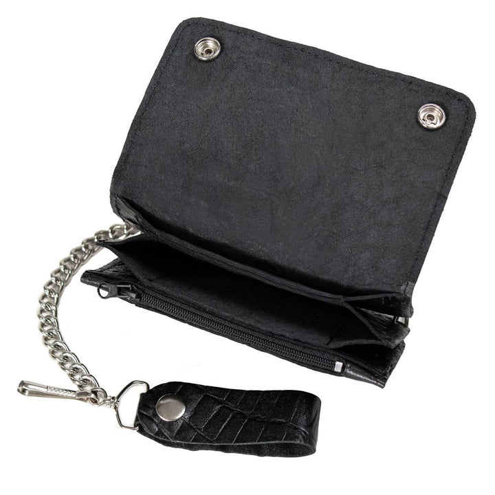 Milwaukee Leather Black Crocodile-Stamped Leather Biker Wallet, MLW7847