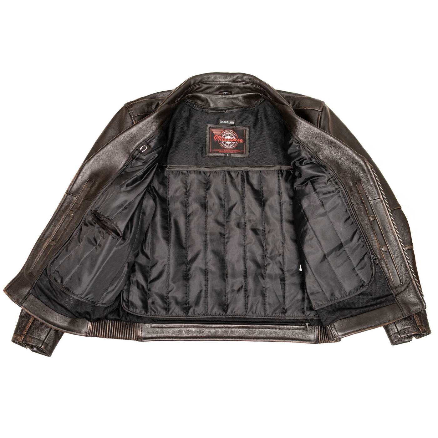 Milwaukee Motorcycle Clothing Co. Men's Unforgiven MC Style Vintage Brown Leather Jacket w/ Lapel Collar MMC10005