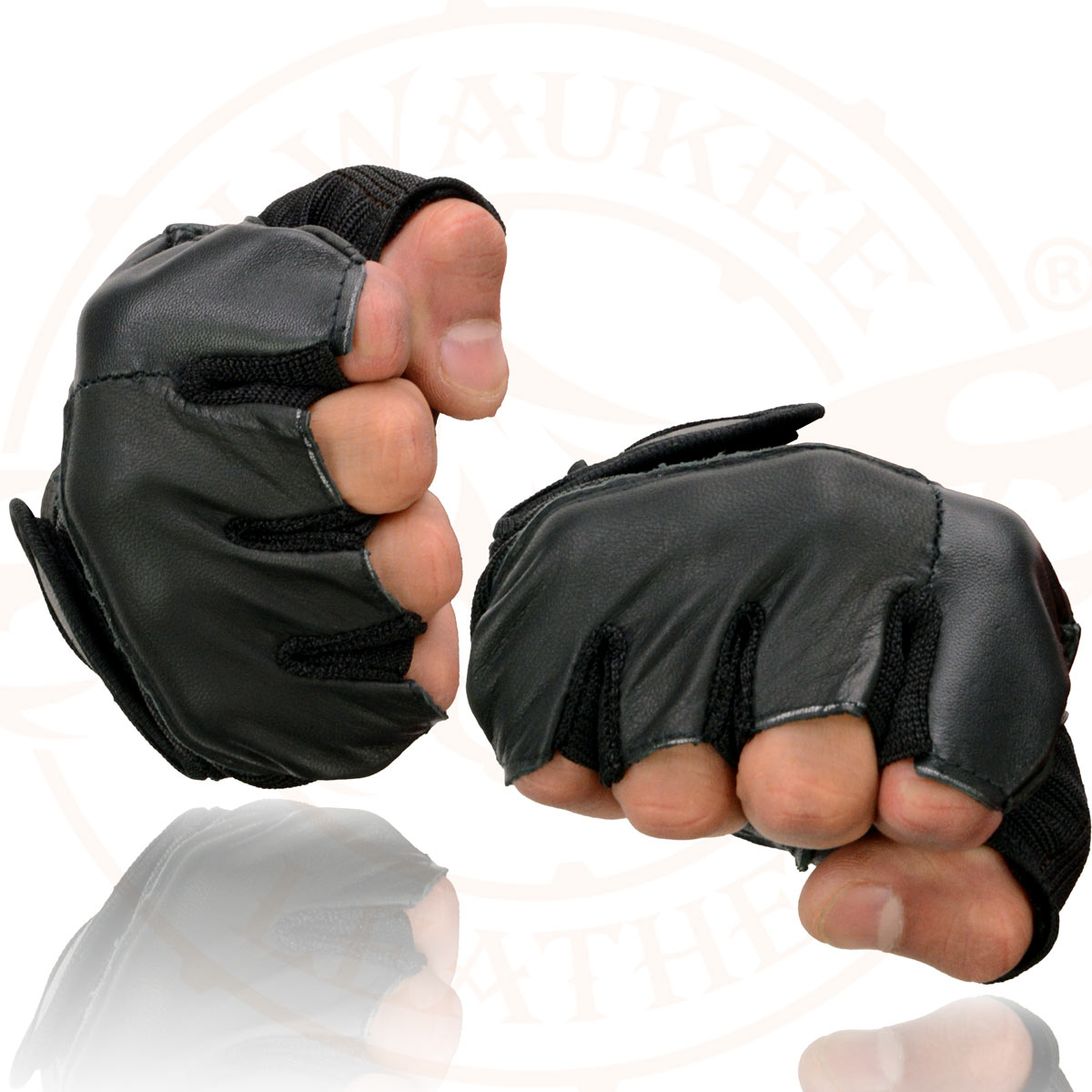 Milwaukee Leather SH217 Men's Black Leather Gel Padded Palm Fingerless Motorcycle Hand Gloves W/ Breathable ‘Mesh Material’