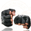 Milwaukee Leather SH351 Men's 'Flaming Skull' Black Leather Fingerless Gloves
