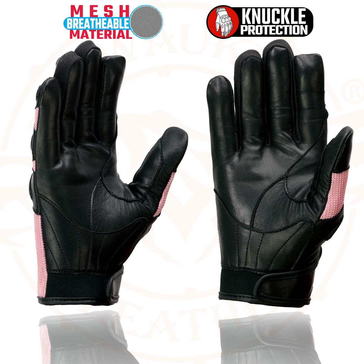 Milwaukee Leather SH802 Women's Black and Pink Leather with Mesh Racing Gloves