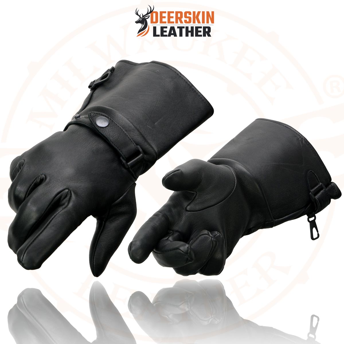 Milwaukee Leather Men's Gauntlet Motorcycle Hand Gloves- Deerskin Long Cuff with Snap Closure Thermal Lined-SH857