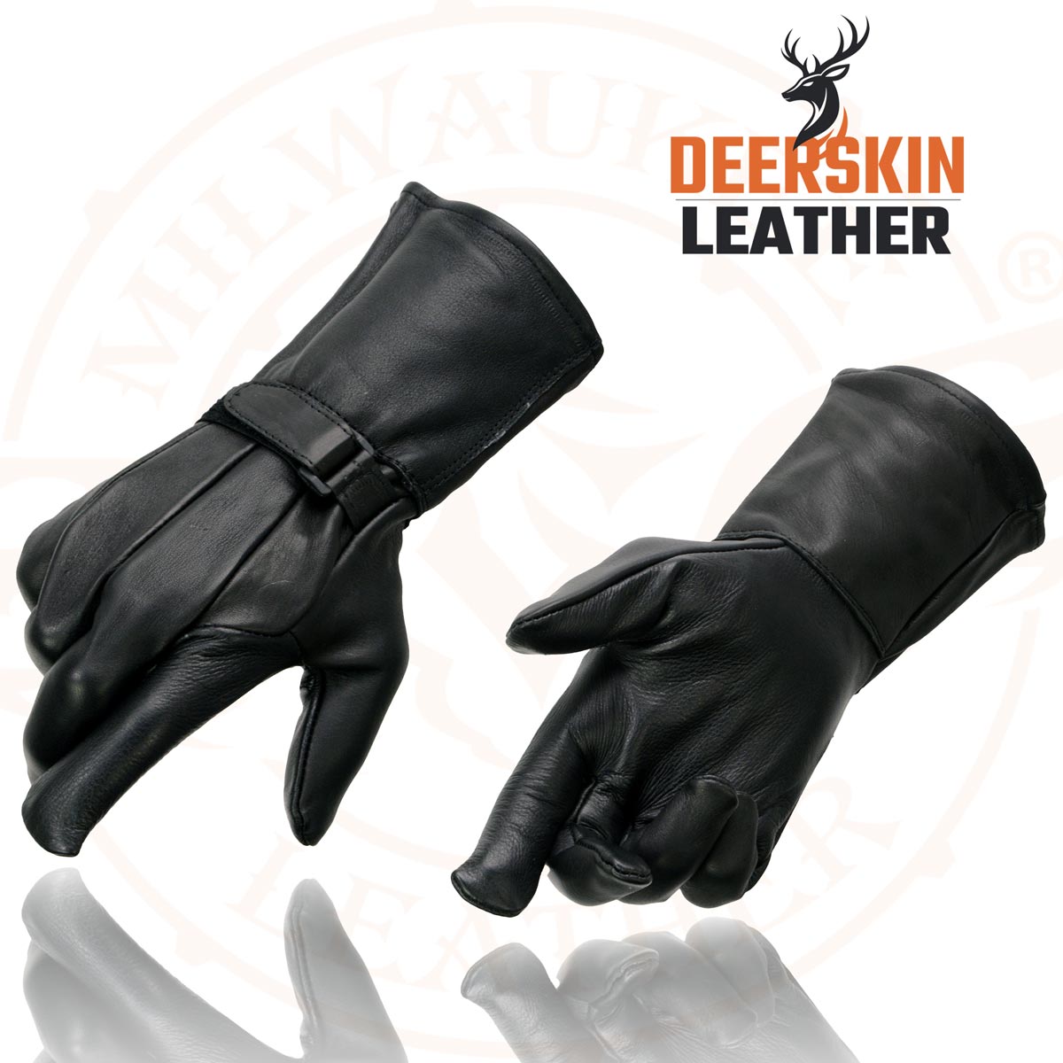 Milwaukee Leather Men's Gauntlet Motorcycle Hand Gloves-Deerskin Unlined Adjustable Wrist Strap Closure-SH864