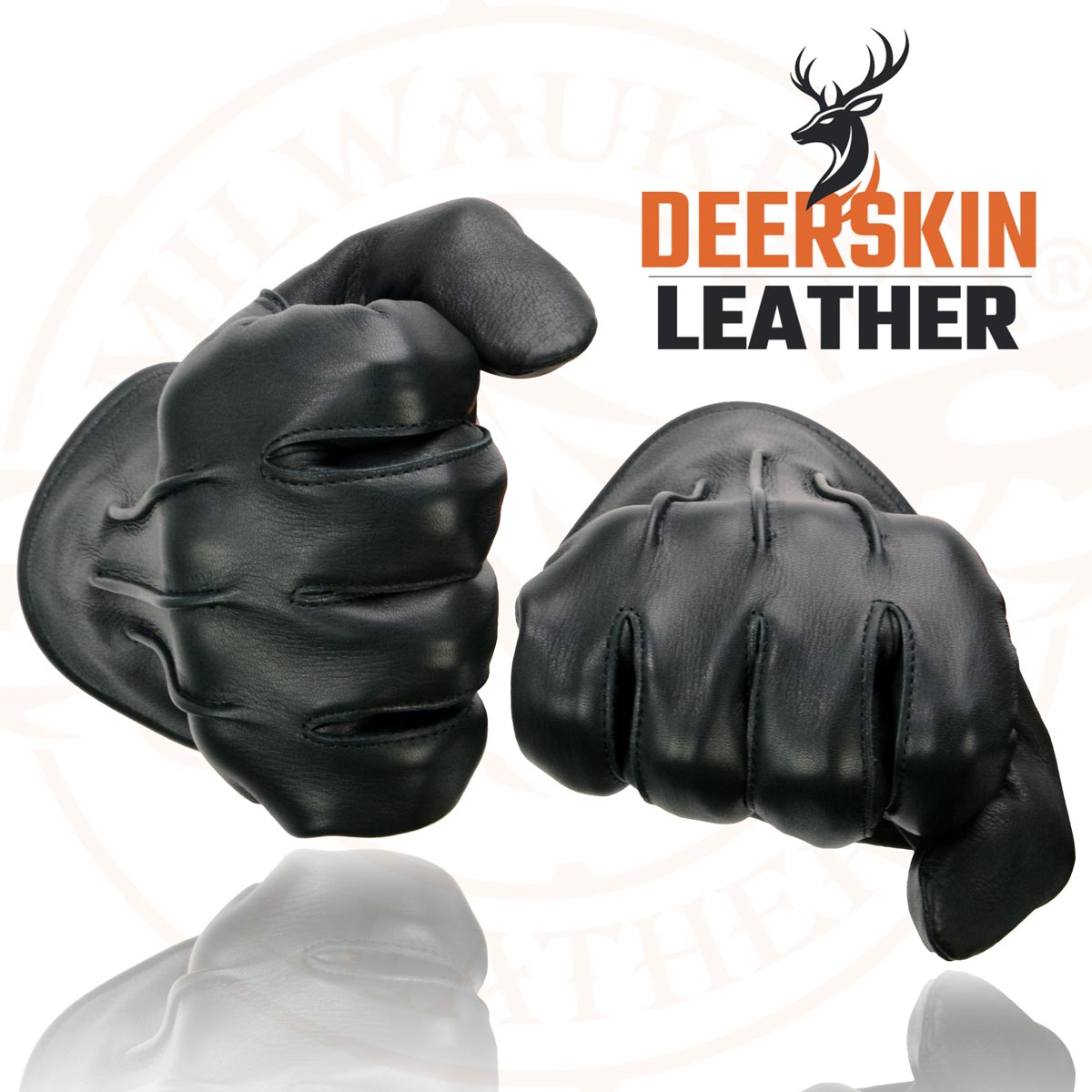 Milwaukee Leather SH865 Men's Black Thermal Lined Deerskin Motorcycle Hand Gloves W/ Sinch Wrist Closure