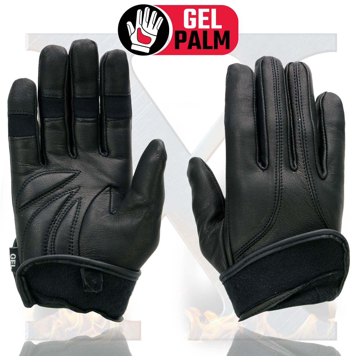 Xelement XG7700 Women's Black Leather Gel Palm Lightweight Motorcycle Hand Gloves W/ Open Wrist Expansion