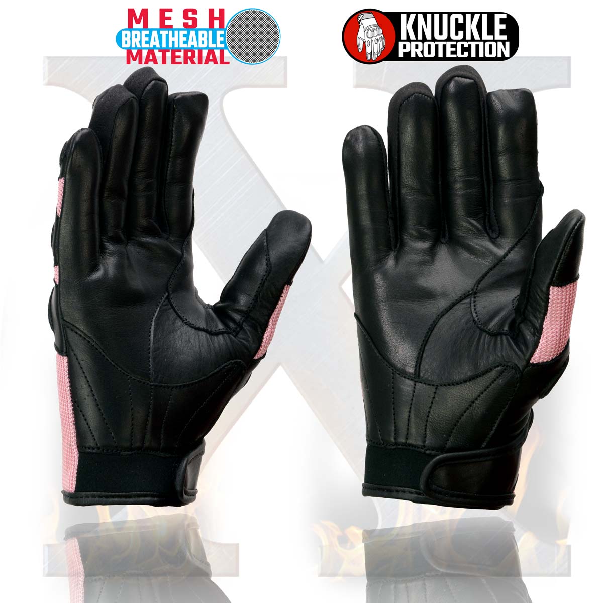 Xelement XG80206 Women's Black and Pink Mesh Cool Rider Motorcycle Gloves