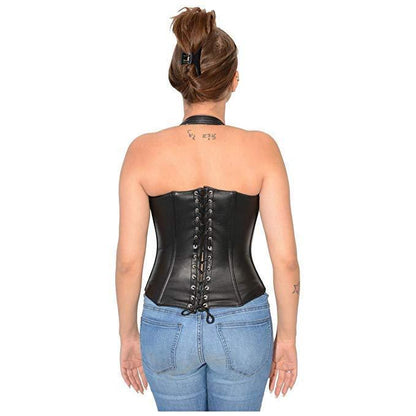 Milwaukee Leather MLL4582 Women's Black Lambskin Leather Zipper Front Halter Top with Buckled Straps