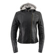 Milwaukee Leather LKL2737 Women's Black Premium Leather Motorcycle Biker Racer Style Scuba Jacket w/ Hoodie