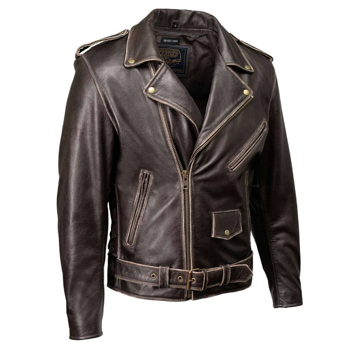 Milwaukee Leather Men's Live to Ride Classic Retro Brown Premium Leather CE Armored Motorcycle Jacket - Side Lace - LKM1707