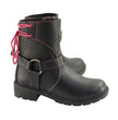Milwaukee Leather MBL9318 Women's Black Leather Harness Zip-Up Motorcycle Rider Boots w/ Pink Back Laces