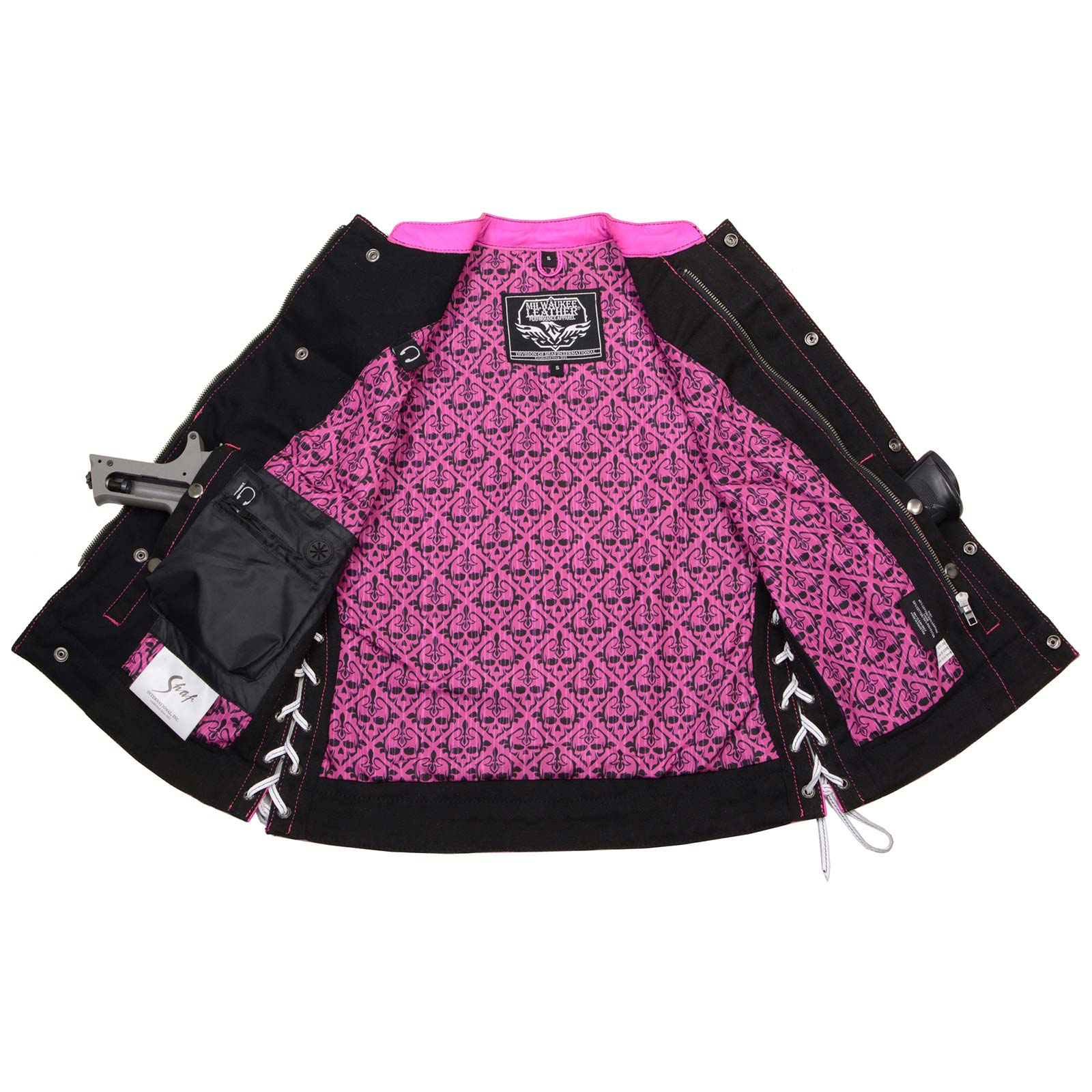 Milwaukee Leather MDL4051 Women's 'Skelly' Black with Pink