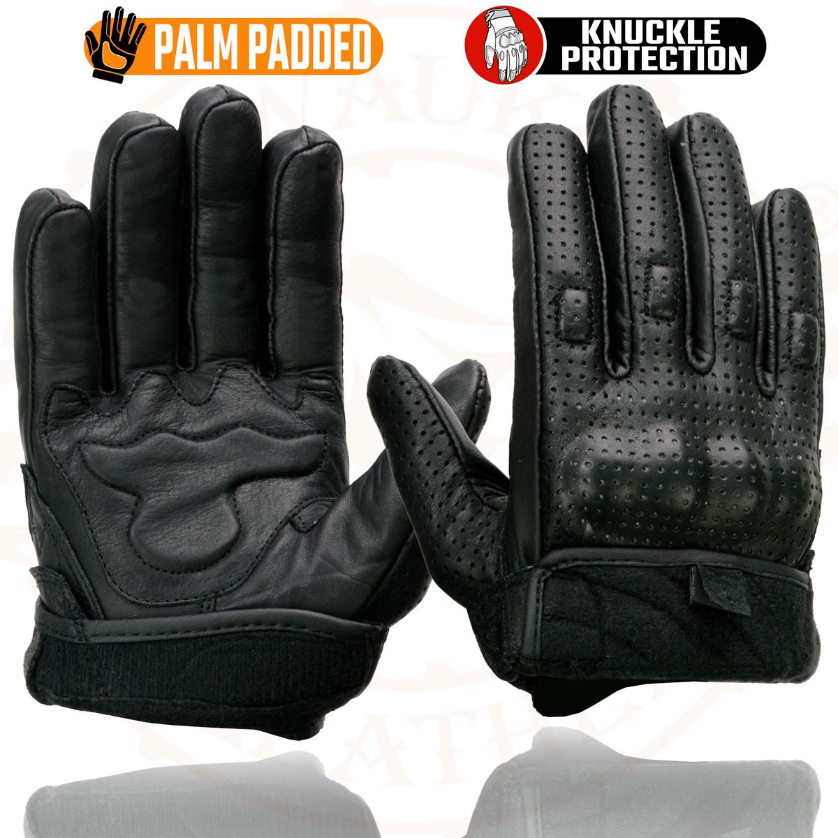 Milwaukee Leather MG7500 Men's Black Perforated Leather Gel Padded Palm Motorcycle Hand Gloves W/ 'Rubberized Hard Knuckle’ For Protection