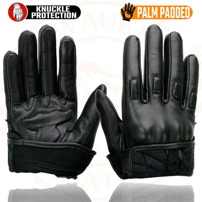 Milwaukee Leather MG7521 Men's Black Leather Gel Padded Palm Motorcycle Hand Gloves W/ Rubberized Protective Knuckle