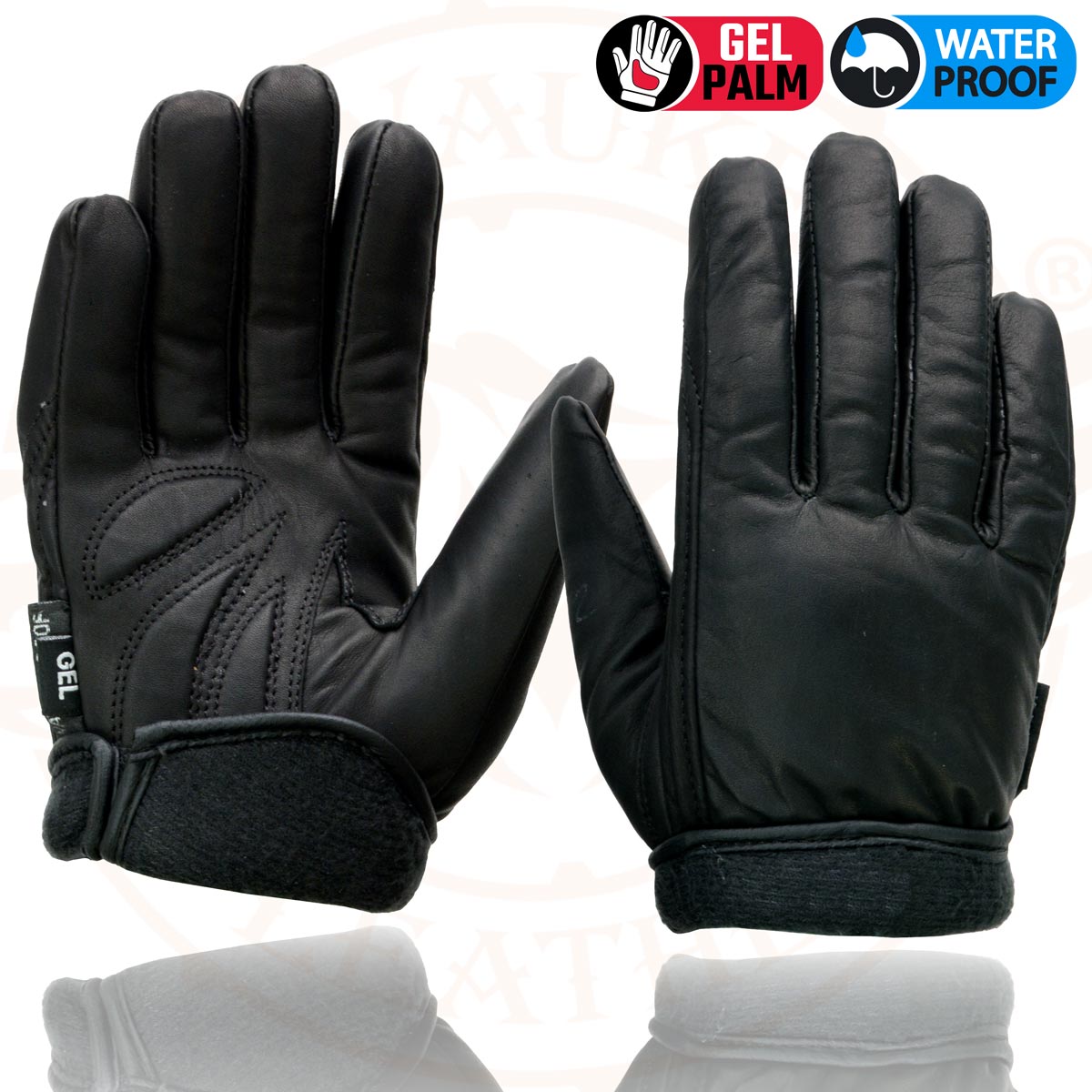 Milwaukee Leather MG7522 Men's Black Leather Waterproof Cruiser Motorcycle Hand Gloves W/ Gel Padded Palm