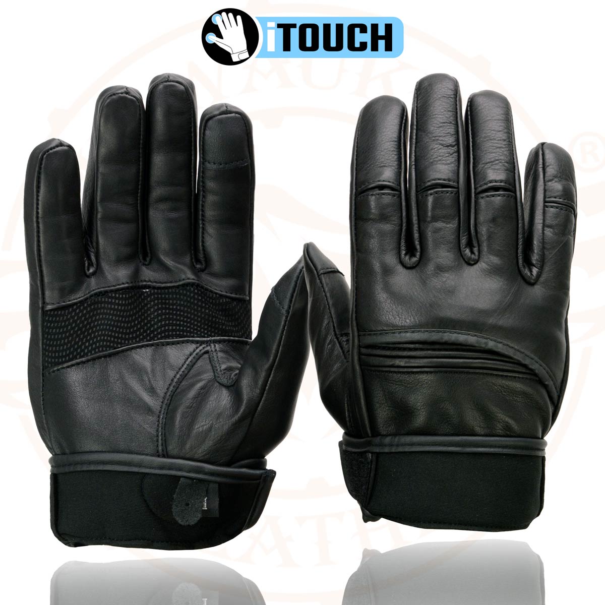 Milwaukee Leather MG7525 Men's Black Leather i-Touch Screen Compatible Gel Palm Motorcycle Hand Gloves W/ Flex Knuckle