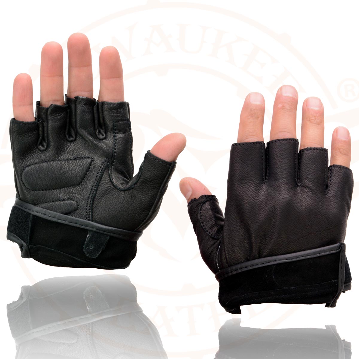 Milwaukee Leather MG7585 Men's Black Leather Gel Padded Palm Fingerless Motorcycle Hand Gloves w/ Full Panel Cover