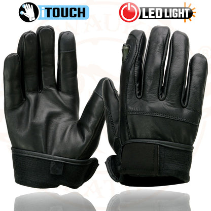 Milwaukee Leather MG7599 Men's Black Leather with i-Touch Screen Led Finger Light Motorcycle Hand Gloves