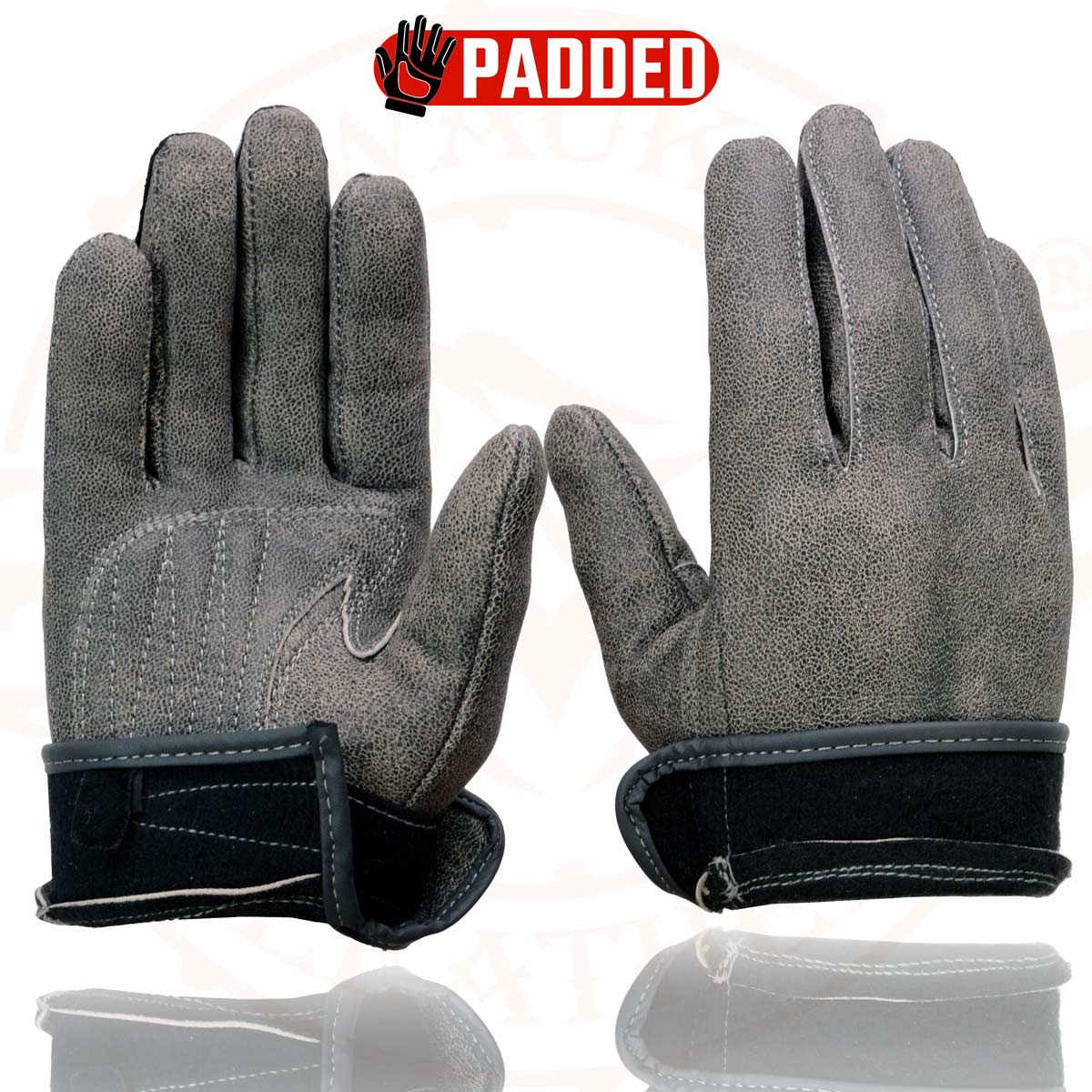 Milwaukee Leather MG7760 Women's Distressed Grey Leather Gel Palm Motorcycle Hand Gloves W/ Stylish ‘Wrist Detailing’