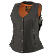 Milwaukee Leather MLL4565 Women's Black Fringed Leather Rivet Detail Side Buckle and Zipper Motorcycle Rider Vest