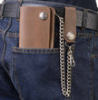 Milwaukee Leather MLW7827 Men's 6” Brown Leather Bi-Fold Biker Wallet w/ Anti-Theft Stainless Steel Chain and Buffalo Nickel Snaps