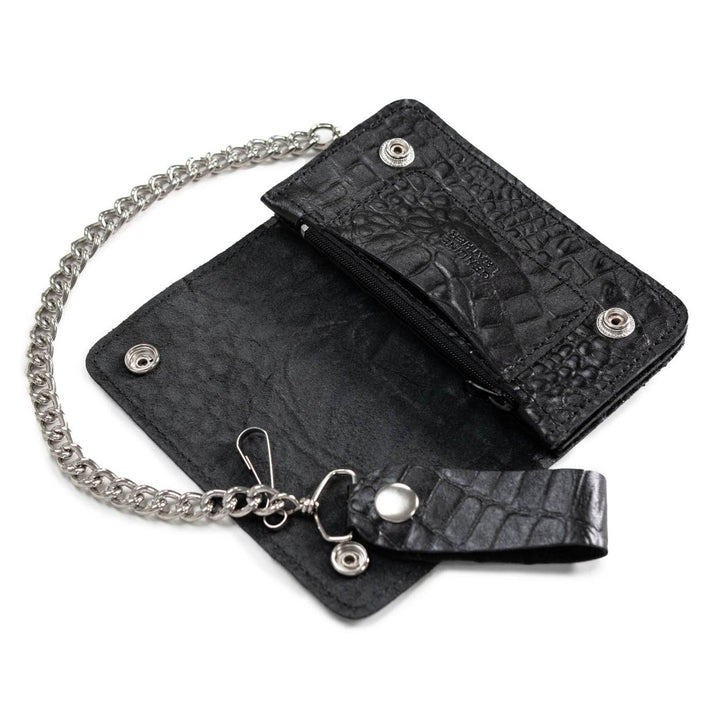 Milwaukee Leather Black Crocodile-Stamped Leather Biker Wallet, MLW7847