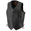 Milwaukee Leather SH1315Tall Men's Classic Black Leather V-Neck Side Lace Motorcycle Rider Vest w/ Snap Closure