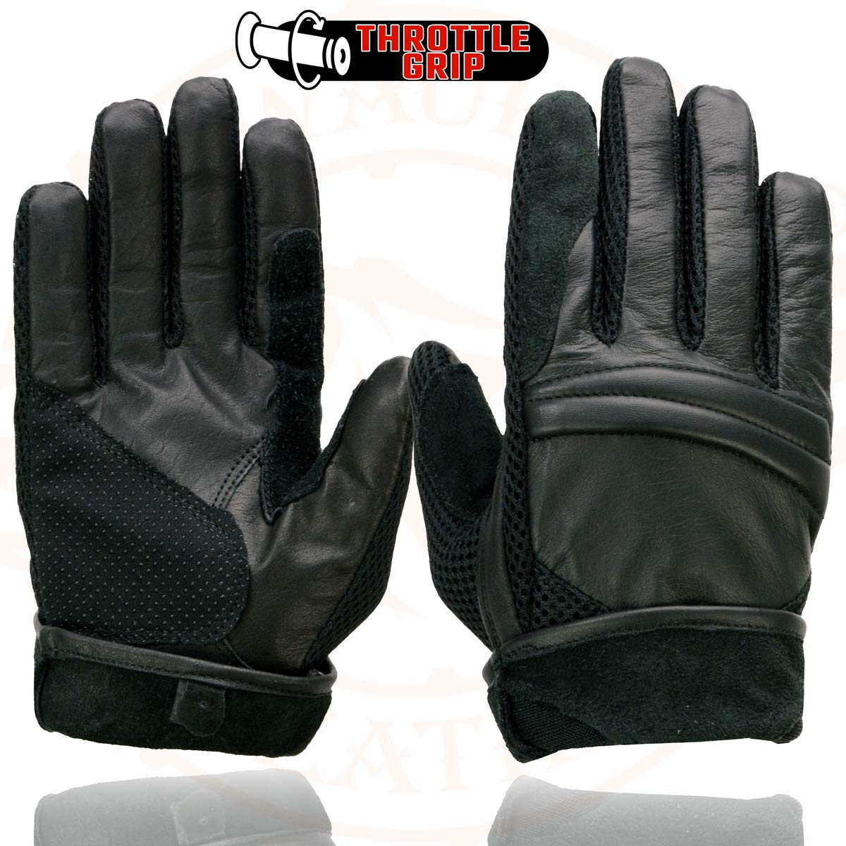 Milwaukee Leather SH296 Men's Black Leather Mesh Racing Motorcycle Hand Gloves W/ Padded Knuckle