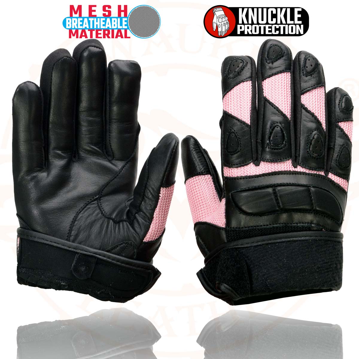 Milwaukee Leather SH802 Women's Black and Pink Leather with Mesh Racing Gloves