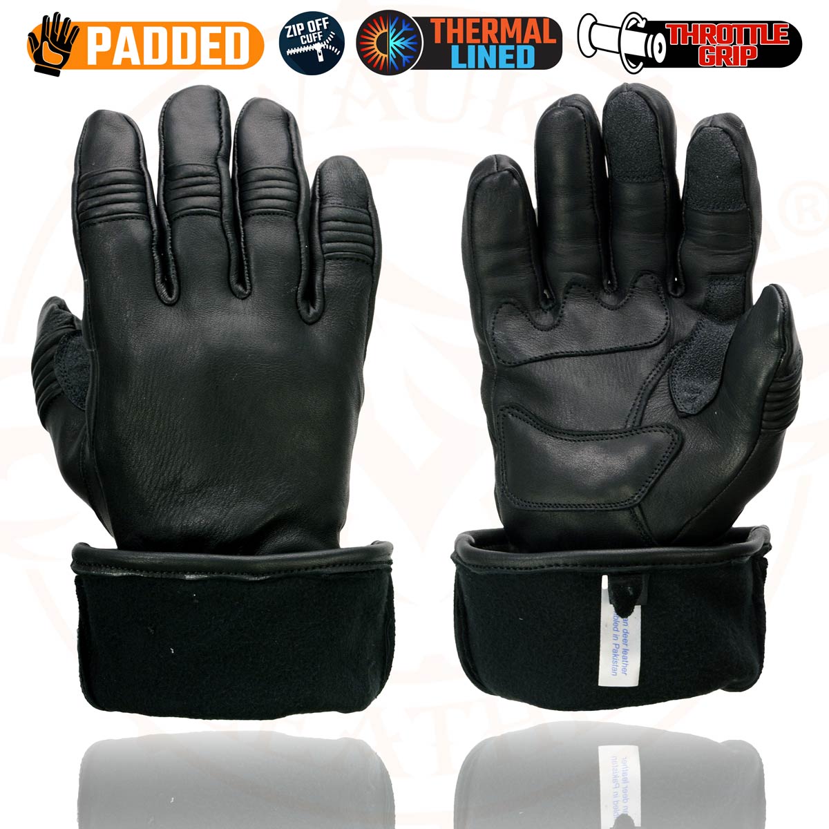 Milwaukee Leather SH852 Men's Black Deerskin Leather Gauntlet Motorcycle Thermal Lined Gloves