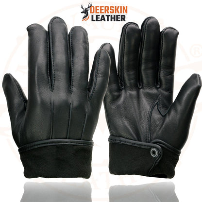 Milwaukee Leather SH875 Men's Black Thermal Lined Deerskin Motorcycle Hand Gloves W/ Snap Wrist Closure