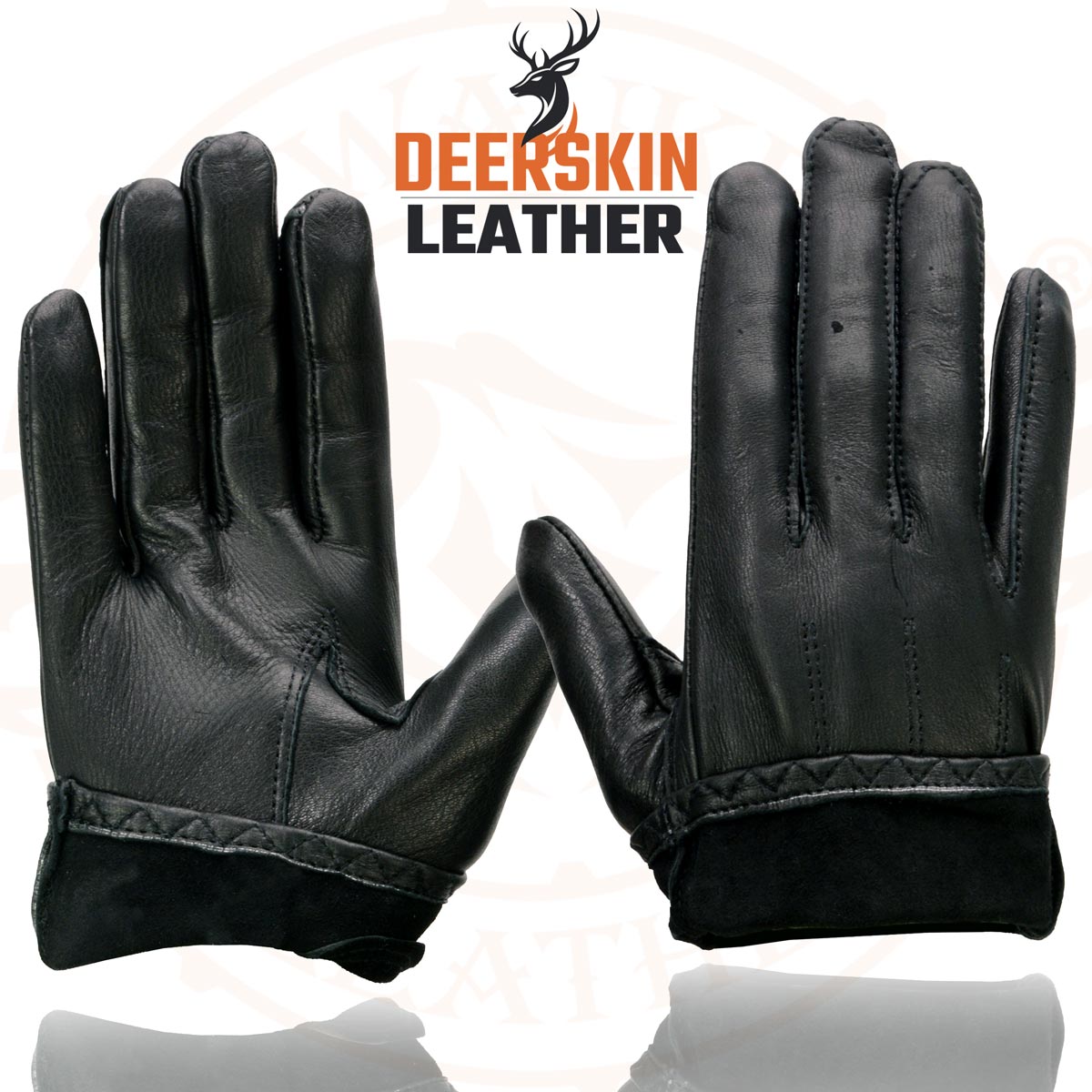 Milwaukee Leather SH887 Men's Black Unlined Deerskin Lightweight Motorcycle Hand Gloves W/ Short Wrist and Sinch Closure