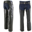 Milwaukee Leather LKM5722 Men's Black Premium Leather Dual Comfort Motorcycle Biker Rider Chaps