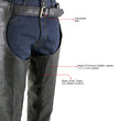 Milwaukee Leather LKM5722 Men's Black Premium Leather Dual Comfort Motorcycle Biker Rider Chaps