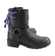 Milwaukee Leather MBL9317 Women's Black Leather Harness Zip-Up Motorcycle Rider Boots w/ Purple Back Laces