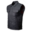 Milwaukee Leather MDM3030 Men’s Black Waxy Coated Denim Club Style Motorcycle Rider Vest w/ Shirt Collar