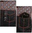 Milwaukee Leather MDM3037 Men’s Wrecker Club Vest – Black Denim & Leather, Diamond Quilt, Orange Stitch