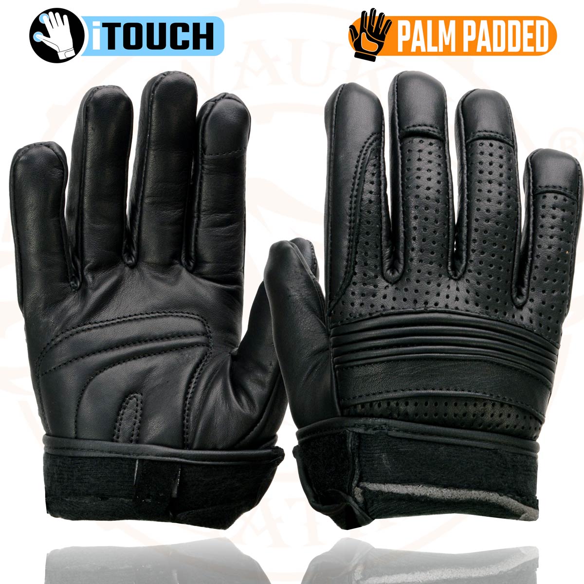 Milwaukee Leather MG7516 Men's Black Leather ’I - Touchscreen Compatible’ Gel Palm Motorcycle Hand Gloves W/ Flex Knuckles