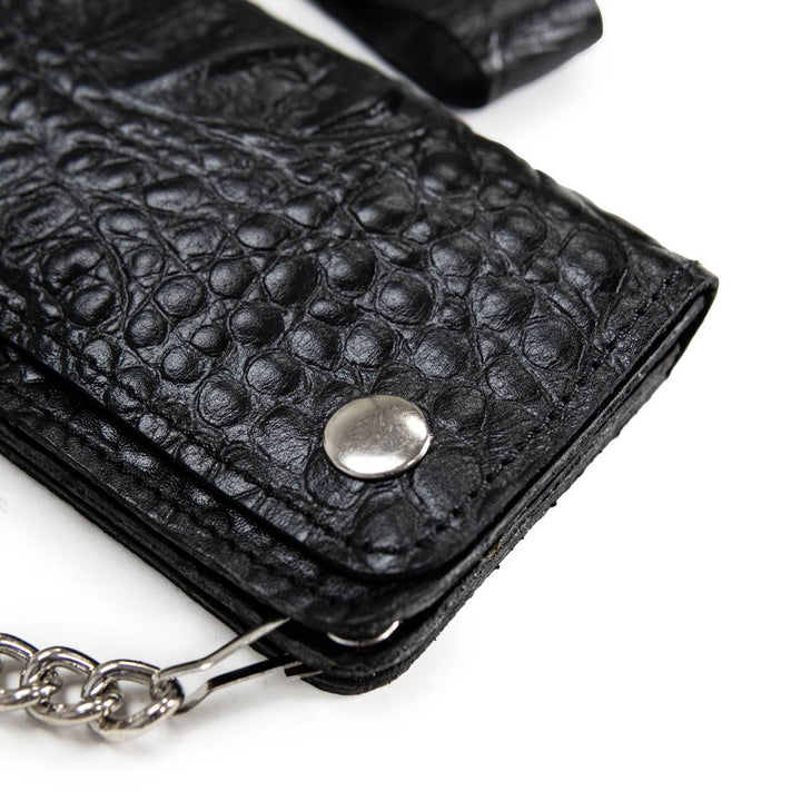 Milwaukee Leather Black Crocodile-Stamped Leather Biker Wallet, MLW7847