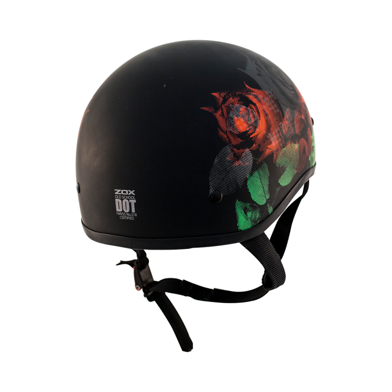 ZOX ST-225A ‘Retro Old School' Roses Matte Grey Motorcycle Half Helmet