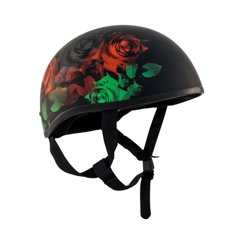ZOX ST-225A ‘Retro Old School' Roses Matte Grey Motorcycle Half Helmet