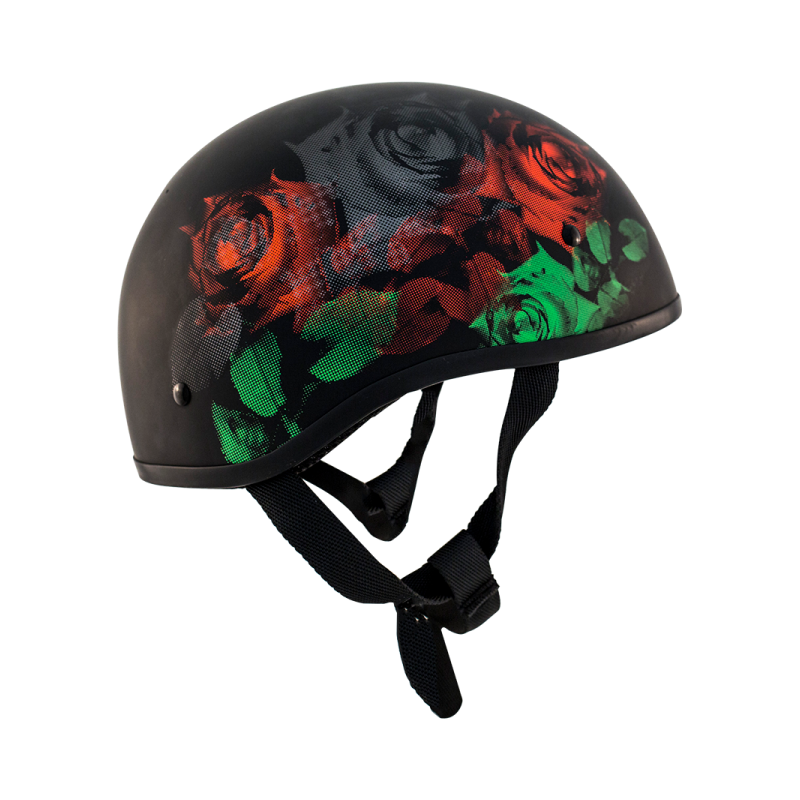 ZOX ST-225A ‘Retro Old School' Roses Matte Grey Motorcycle Half Helmet