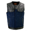 Milwaukee Leather MDM3004 Men's Brute Dual Closure Blue Denim and Black Leather Club Style Vest