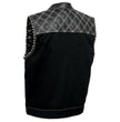 Milwaukee Leather MDM3035 Men’s Wrecker Club Vest – Black Denim & Leather, Diamond Quilt, White Stitch