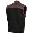 Milwaukee Leather MDM3036 Men’s Wrecker Club Vest – Black Denim & Leather, Diamond Quilt, Red Stitch