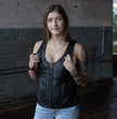 Milwaukee Leather Women's Black Leather V-Neck Motorcycle Rider Vest with Side Lace MLL4531