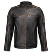 Milwaukee Leather Men’s Copperline Black Leather Moto Café Racer Jacket, Stand Collar, 6 Pockets - SFM1816